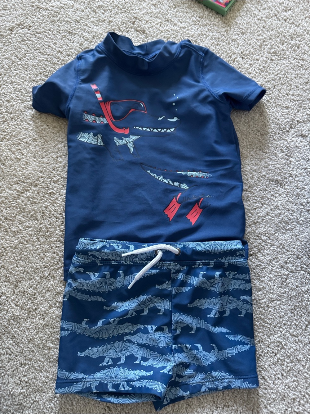 Carter's Navy and Light Blue Kids Rash Guard Swim Set with Red Accents